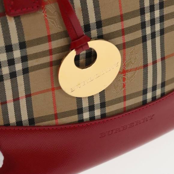 BURBERRY Nova Check Hand Bag Canvas  Leather Beige Red Auth 102476 - Picture 15 of 16